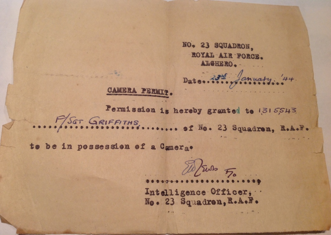 camera permit 23 January 1944